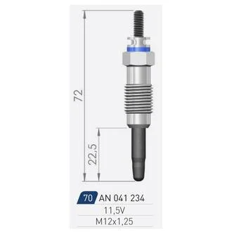 DB Свеча накала (двойная спираль) 11.5V L=72mm OM601-603 A-N PARTS 041 234