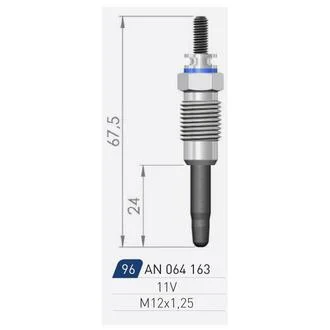 RENAULT Свеча накала (двойная спираль) 11V R19 1.9D,Express 1.6D 86- A-N PARTS 064 163