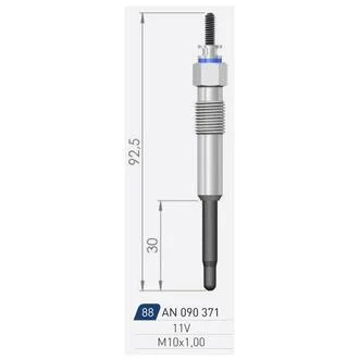 CITROEN Свеча накала (двойная спираль) 11V L=92.5mm 1,5/1,9d Berlingo PEUGEOT ROVER A-N PARTS 090 371
