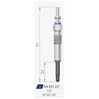VW Свеча накала (двойная спираль) 12V L=91mm 1.9/2.5TDI: AudiFordSeatSkodaVolvo A-N PARTS 093 227