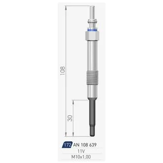 Свічка розжарювання FIAT (подвійна спіраль) 11V L=108mm 19 A-N PARTS 108 639
