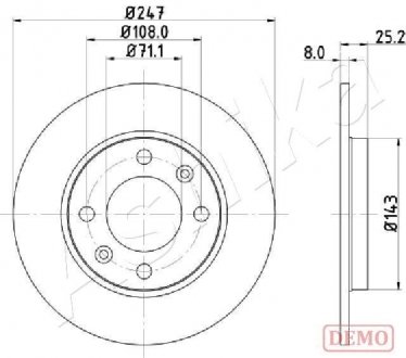 Диск гальмівний (задній) Citroen Saxo/Xsara/Peugeot 106/206/306 91- (247x8) ASHIKA 61000615C