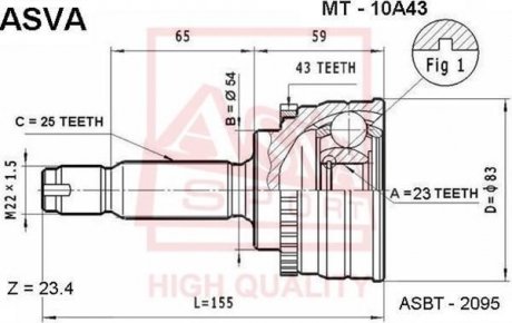 ШРУС НАРУЖНЫЙ 23X54X25 (MITSUBISHI CARISMA DA 1995-2003) ASVA MT10A43 (фото 1)