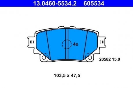 Колодки гальмівні (задні) Toyota Rav4 18-/Highlander 19- (з датчиком) ATE 13046055342