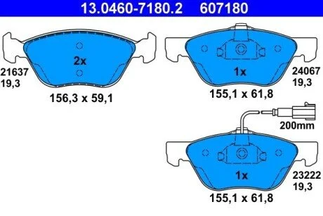 Гальмівні колодки, дискове гальмо (набір) ATE 13046071802