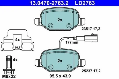 Brake pad set ATE 13047027632