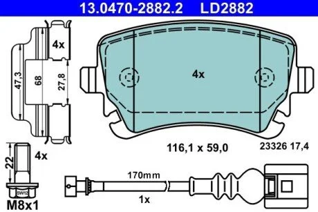 Колодки гальмівні (задні) VW T5 (Lucas) Q+ (з датчиком) ATE 13047028822