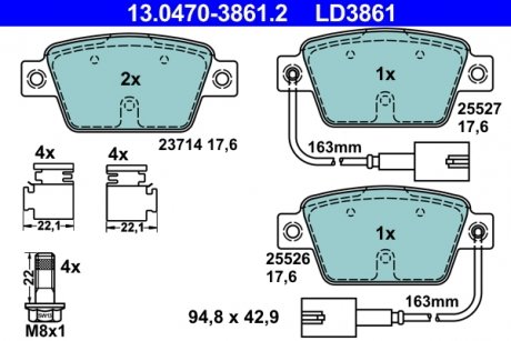 Тормозные колодки, дисковые ATE 13.0470-3861.2