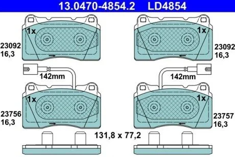Дисковые тормозные колодки, комплект ATE 13047048542