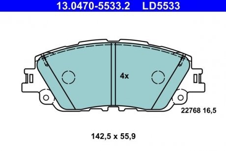 Колодки гальмівні (передні) Toyota Camry 17-/Rav4/Lexus ES/UX 18- ATE 13047055332 (фото 1)