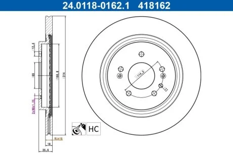 Диск гальмівний 24.0118-0162.1 ATE 24011801621