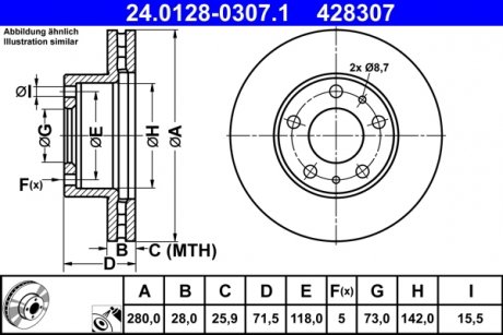 Гальмівний диск ATE 24.0128-0307.1 (фото 1)