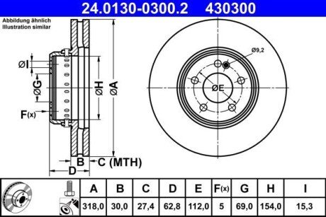 TARCZA HAM PRZOD 318X30 V 2-CZESCI ATE 24013003002