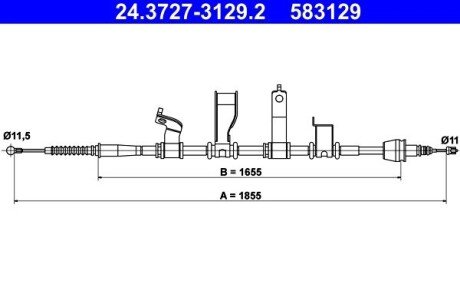 Трос стояночного гальма задн Прав (1855мм/1655мм) HYUNDAI IX20, KIA VENGA 1.4-1.6LPG 02.10- ATE 24372731292 (фото 1)