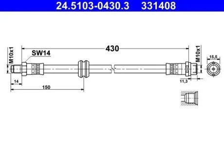 Шланг тормозной BMW 316 00-03 /L+P/ ATE 24510304303