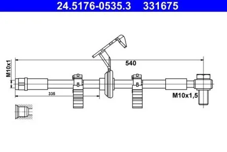Гальмівний шланг гнучкий передн Прав (довжина 525мм, M10x1/M10x1) MERCEDES M (W163) 2.3-5.4 02.98-06.05 ATE 24517605353