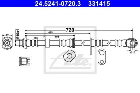 Шланг тормозной передний прав MITSUBISHI L200 05- ATE 24524107203 (фото 1)
