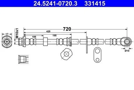 Шланг тормозной передний прав MITSUBISHI L200 05- ATE 24524107203