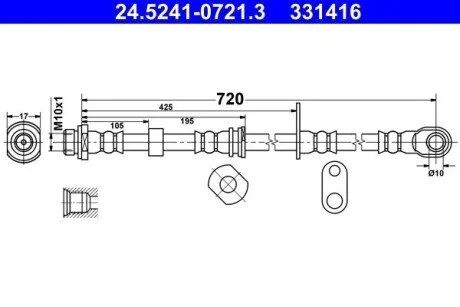 Шланг тормозной передний лев MITSUBISHI L200 05- ATE 24524107213