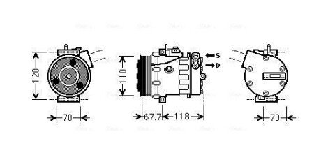 AVA FIAT Компресор кондиціонера DOBLO, FIORINO, PUNTO EVO, CITROEN, PEUGEOT AVA COOLING FTAK384