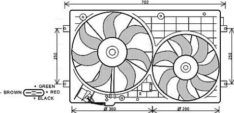 Вентилятори радіатора (електричні) VW Caddy 04-11 (дифузором) AVA COOLING VN7528 (фото 1)