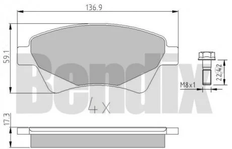 КОЛОДКИ ГАЛЬМІВНІ RENAULT KANGOO I 97> ПЕРЕД Bendix 510229