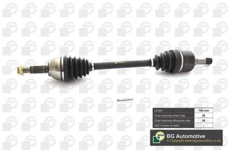 Напіввісь Transit 2.0TDCi 00-06 (28/26 +ABS 48z) 797mm Л. BGA DS2353L (фото 1)