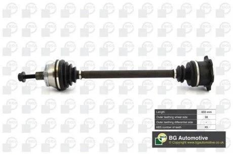 Напіввісь Passat/Superb 1.9TDI/2.5TDI/2.3i/2.8i 00-05 (38/45) 633mm Пр. BGA DS9621RA