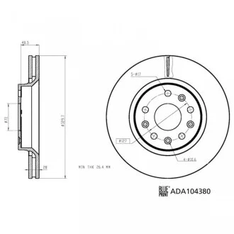 Диск гальмівний передн Лів/Прав JEEP WRANGLER IV 2.0/2.2D/3.6 09.17- BLUE PRINT ADA104380