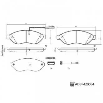 Колодки гальмівні (передні) Citroen Jumper/Fiat Ducato/Peugeot Boxer 06- (Brembo)/(з датчиком) BLUE PRINT ADBP420084 (фото 1)