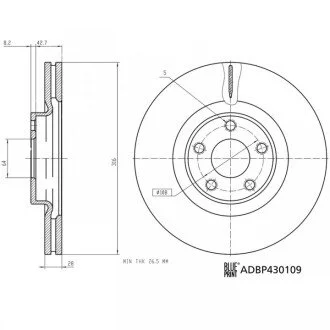 Диск гальмівний передн Лів/Прав FORD GALAXY III, GALAXY MK III, S-MAX 1.5/2.0/2.0D 01.15- BLUE PRINT ADBP430109 (фото 1)
