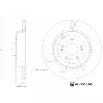 KIA Гальмівний диск задній STINGER (CK) 3.3 T-GDi 17- BLUE PRINT ADG043244