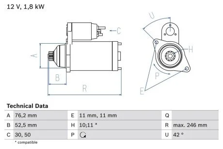 Стартер BOSCH 0 986 016 980