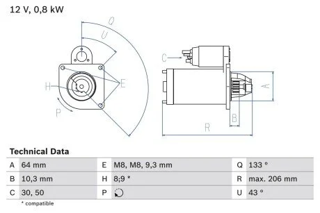Стартер BOSCH 0 986 019 301