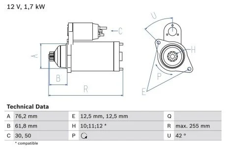 Стартер BOSCH 0 986 020 260