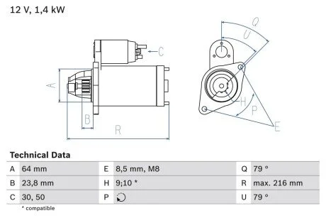 Стартер BOSCH 0 986 022 730