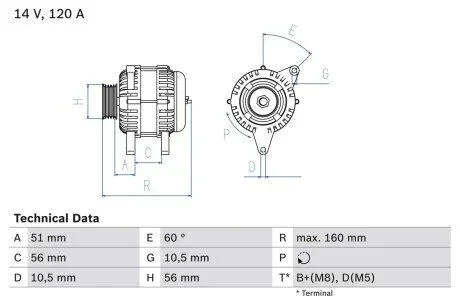 А_Генератор_ 14V 120A OPEL/SAAB Calibra/Omega/Vectra/900/9000 \'\'2,0-3,2 \'\'92-03 BOSCH 0986039250