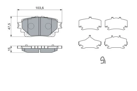 Комплект гальмівних колодок задн, LEXUS NX II, RZ, UX, TOYOTA BZ4X, HIGHLANDER, RAV 4 V 2.0-Electric 12.18- BOSCH 0986460043