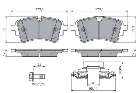 Комплект гальмівних колодок задн, AUDI A4 ALLROAD B9, A4 B9, A5, A6 ALLROAD C8, A6 C8, A7, A8 D5, Q5, Q7, VW TOUAREG 1.4-4.0H 01.15- BOSCH 0986460174