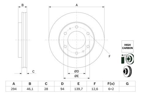 TARCZA HAM. FIAT P. FULLBACK 2,4 D 4X4 16- BOSCH 0986479F45 (фото 1)