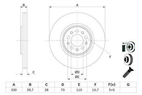 Диск гальмівний (передній) Jeep Cherokee 13-(330x28) PRO BOSCH 0986479F66