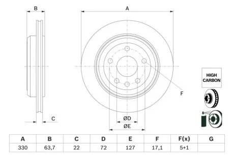 Диск гальмівний задн Лів/Прав JEEP GRAND CHEROKEE, GRAND CHEROKEE III, GRAND CHEROKEE IV 3.0D-6.4 01.09- BOSCH 0986479G87