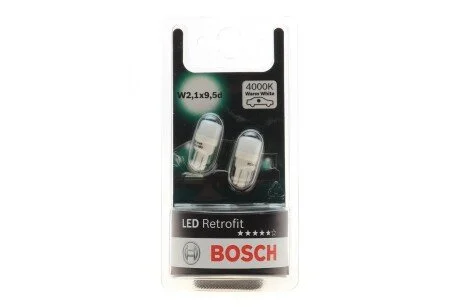 Лампа LED Retrofit W2,1x9,5d (W5W) 12В 1Вт (блистер - 2шт.) WARM - кратн. 10 шт BOSCH 1987301506