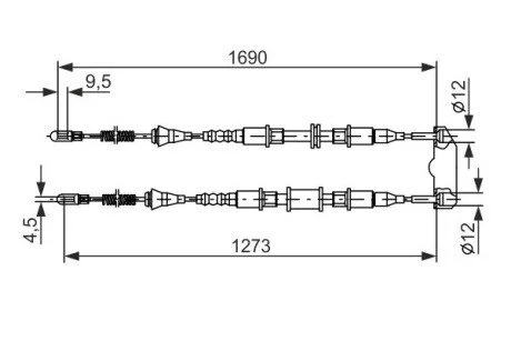 OPEL Трос ручного тормоза задний Astra 92- BOSCH 1987477129
