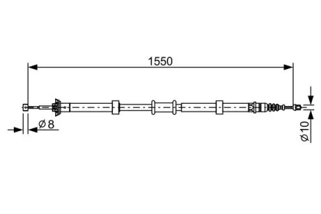 Трос стояночного гальма задн Прав (1550мм) FIAT PANDA 0.9/1.3D 06.12- BOSCH 1987482527