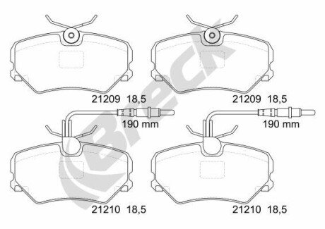 Гальмівні колодки, дискове гальмо (набір) BRECK 212090050110
