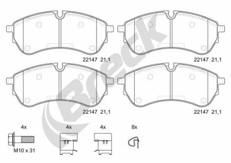 Комплект гальмівних колодок передн ((EN) for electric vehicles), MAN TGE, VW CRAFTER Electric 07.18- BRECK 221470065300