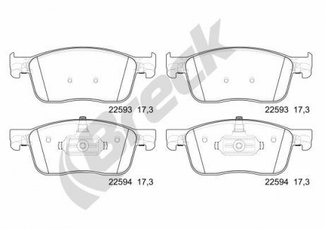 Тормозные колодки, дисковые BRECK 22593 00 703 00