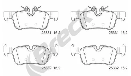 Комплект гальмівних колодок задн, BMW 1 (F40), 2 (F45), 2 GRAN COUPE (F44), 2 GRAN TOURER (F46), 2 GRAN TOURER VAN (F46), I3 (I01), X1 (F48), X2 (F39), MINI (F55), (F56) 0.65H-Electric 08.13- BRECK 253310065100
