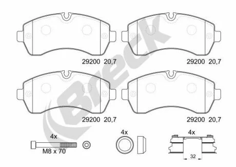 Комплект гальмівних колодок передн ((EN) for electric vehicles), MERCEDES SPRINTER 3,5-T (B907, B910) Electric 02.20-12.23 BRECK 292000065300